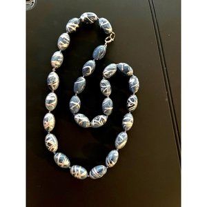 Vintage Grey And Gilt Art Molded Bead Necklace